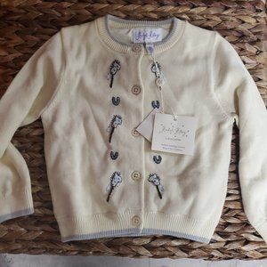 NWT Rachel Riley Girls Cardigan Sweater in a Pale Yellow with Stick Horses 2Y